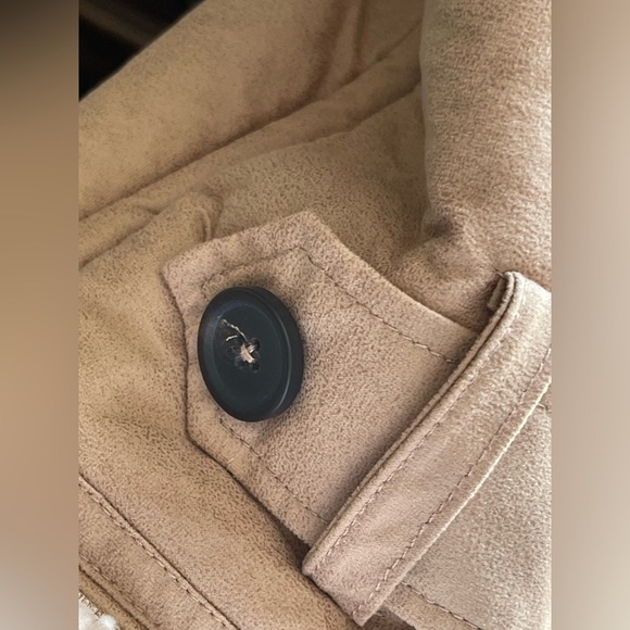 Great Jones Sherpa Lined Women's Tan Double-Breasted Faux Leather Coat - Picture 6 of 15